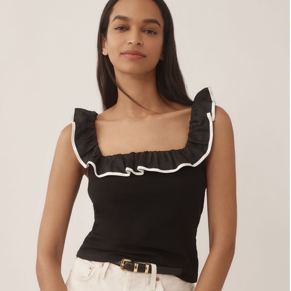 NWT Anthropologie Top Sunday in Brooklyn Ruffle-Trim Crop Tank Black Size Medium